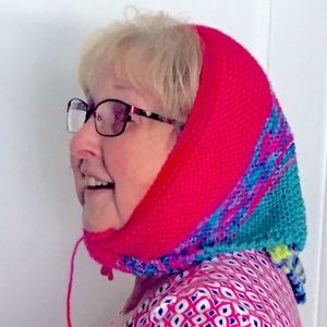 🧶Hand Knit Multicolored Babushka Style Triangle Scarf/Head Wrap🧶